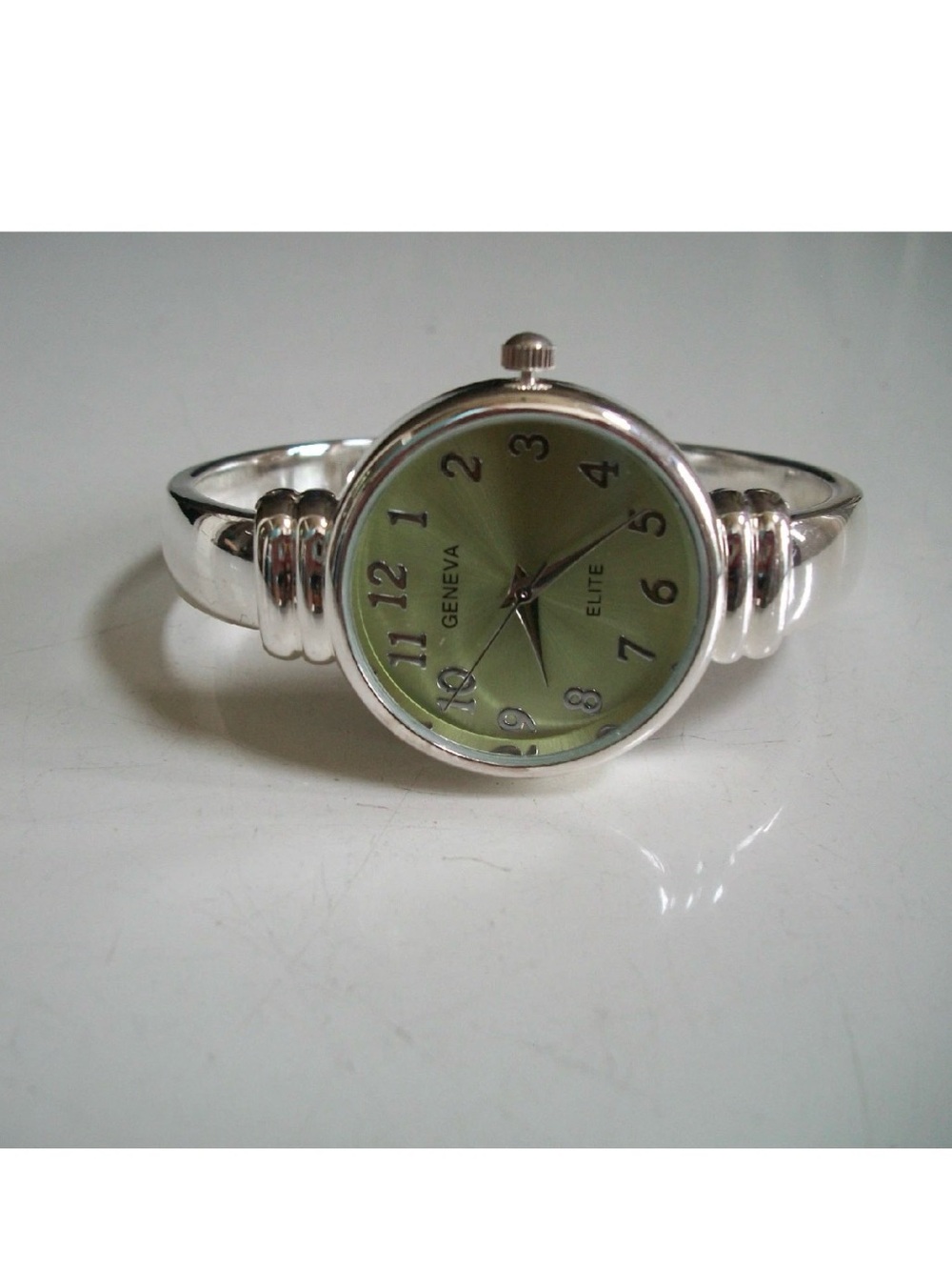 Geneva Silver Bangle Watch with Green Dial